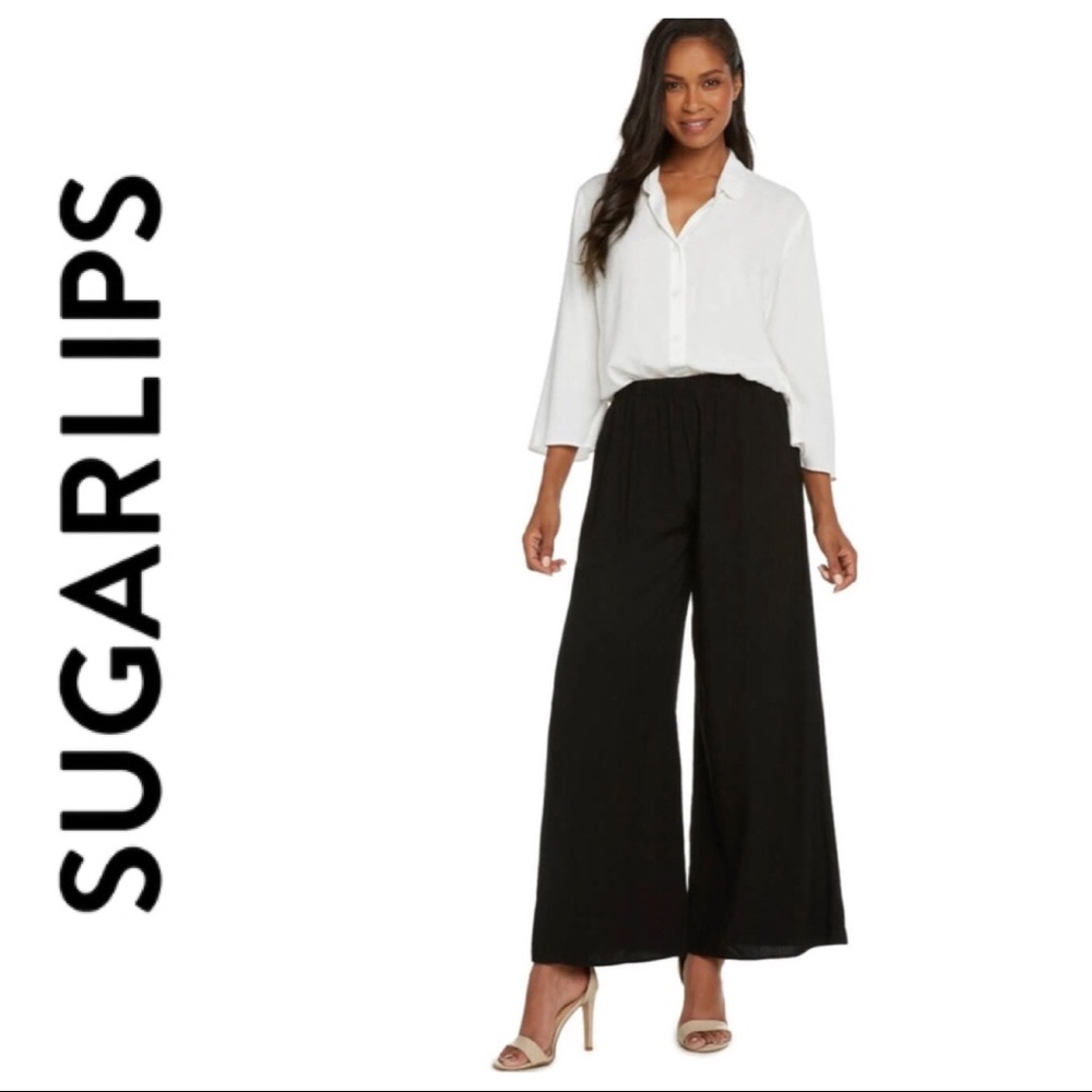 SUGARLIPS HIGH WAISTED WIDE LEG BLACK PANTS XS NWT